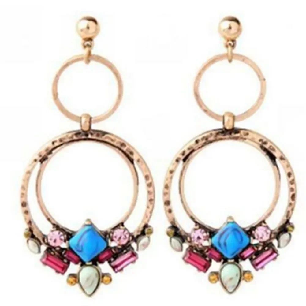 Retro Double Hoop Colorful Dangle Earrings - Picture 3 of 4